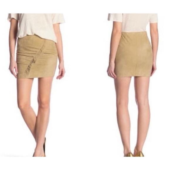 New IRO Paris Cerry Front Ruffle Suede Mini Skirt in Light Khaki Sz FR 34 / US 2 - Picture 1 of 12